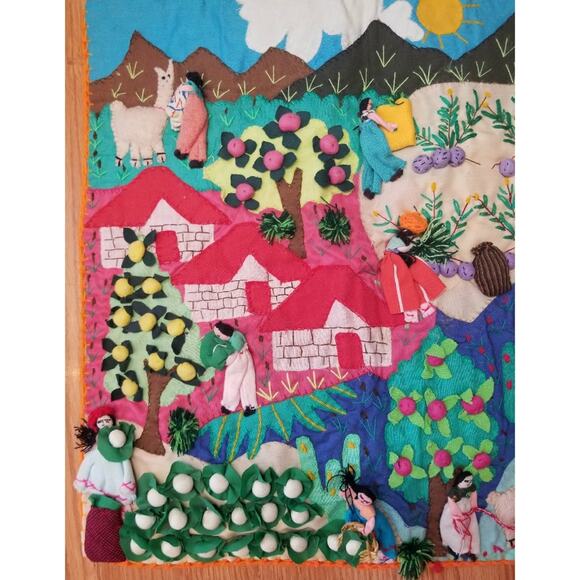 Vintage Arpillera Folk Art 3D Wall Hanging Seat Covering Peruvian Set Handmade - Picture 5 of 11